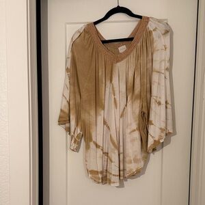 Chico's Cream and Brown Tie-Dye Blouse